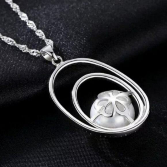 Natural Freshwater Pearl Necklace Pendant Double Layer Circle Zircon Silver NWT - Picture 11 of 11